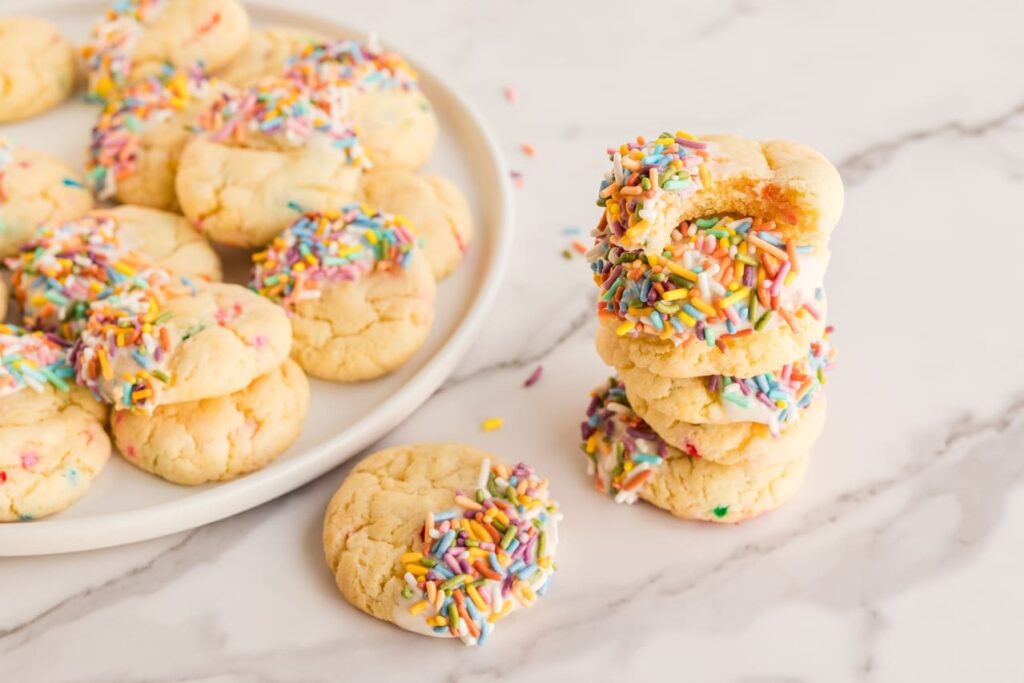 Cake Mix Cookies with funfetti mix and sprinkles