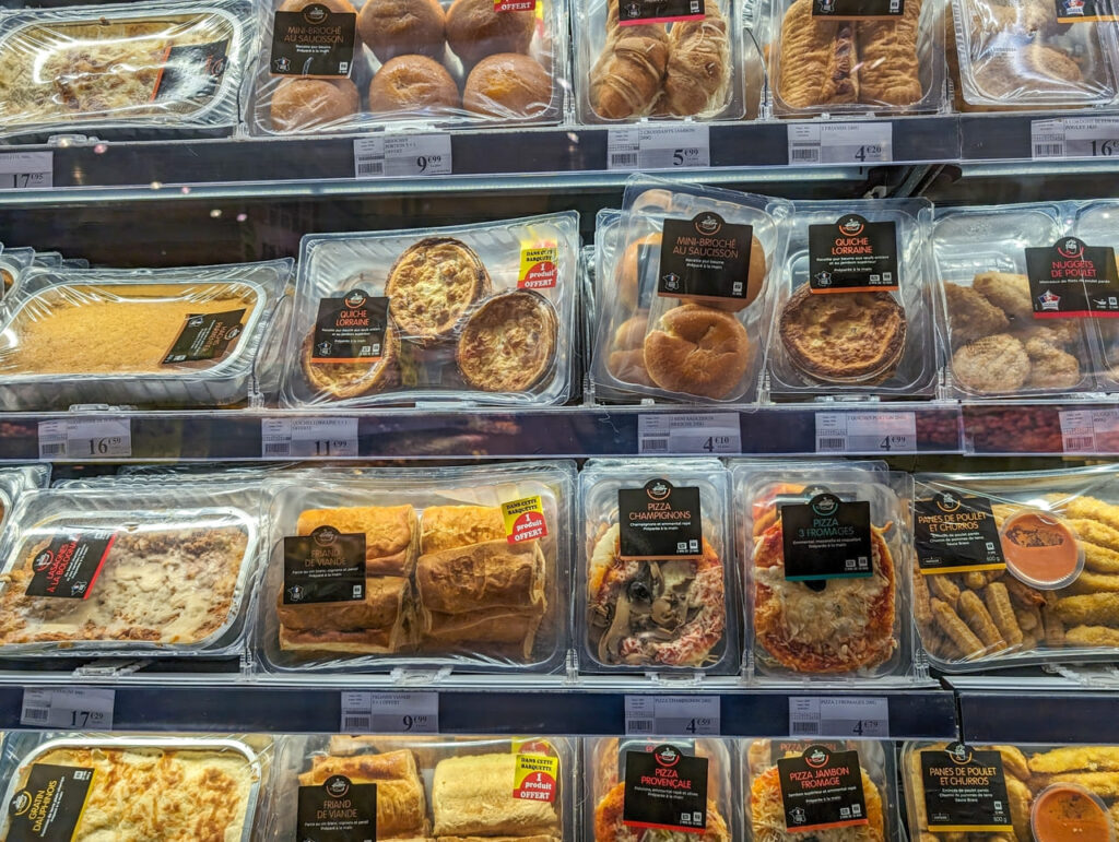 Pre-packaged meals in supermarket
