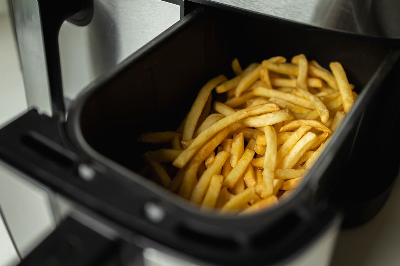 Close-up of French fries made in the air fryer