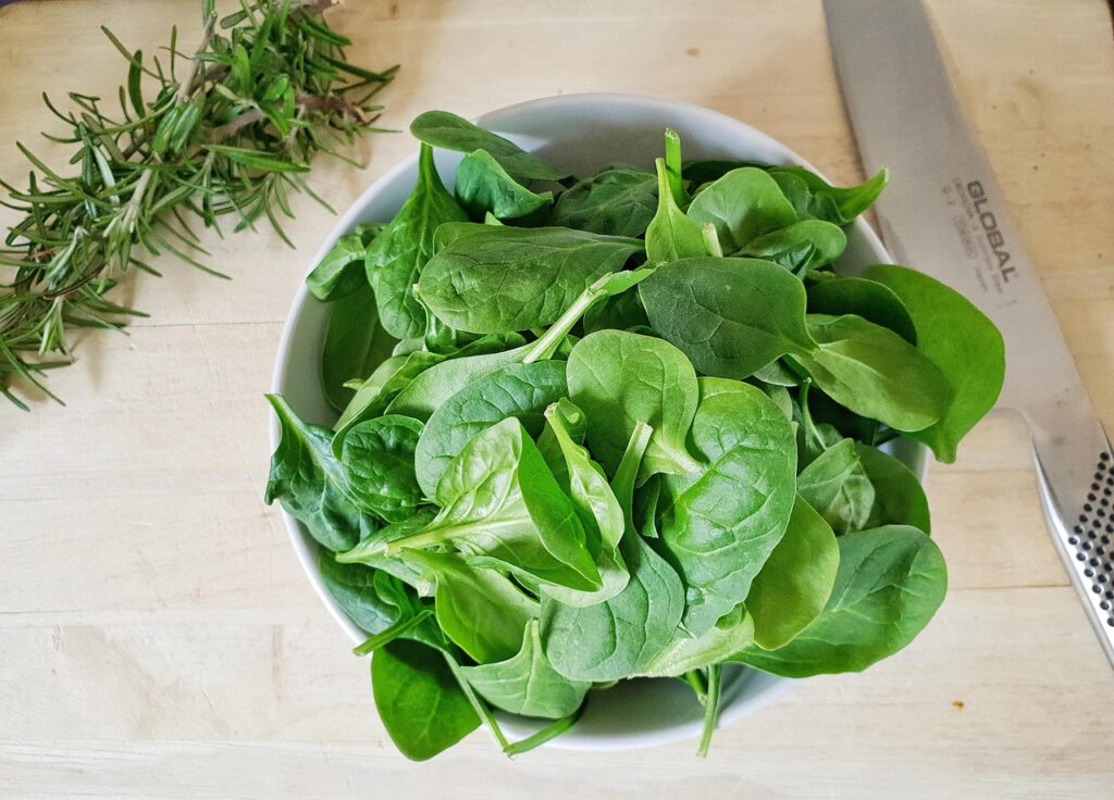 fresh spinach in basket
