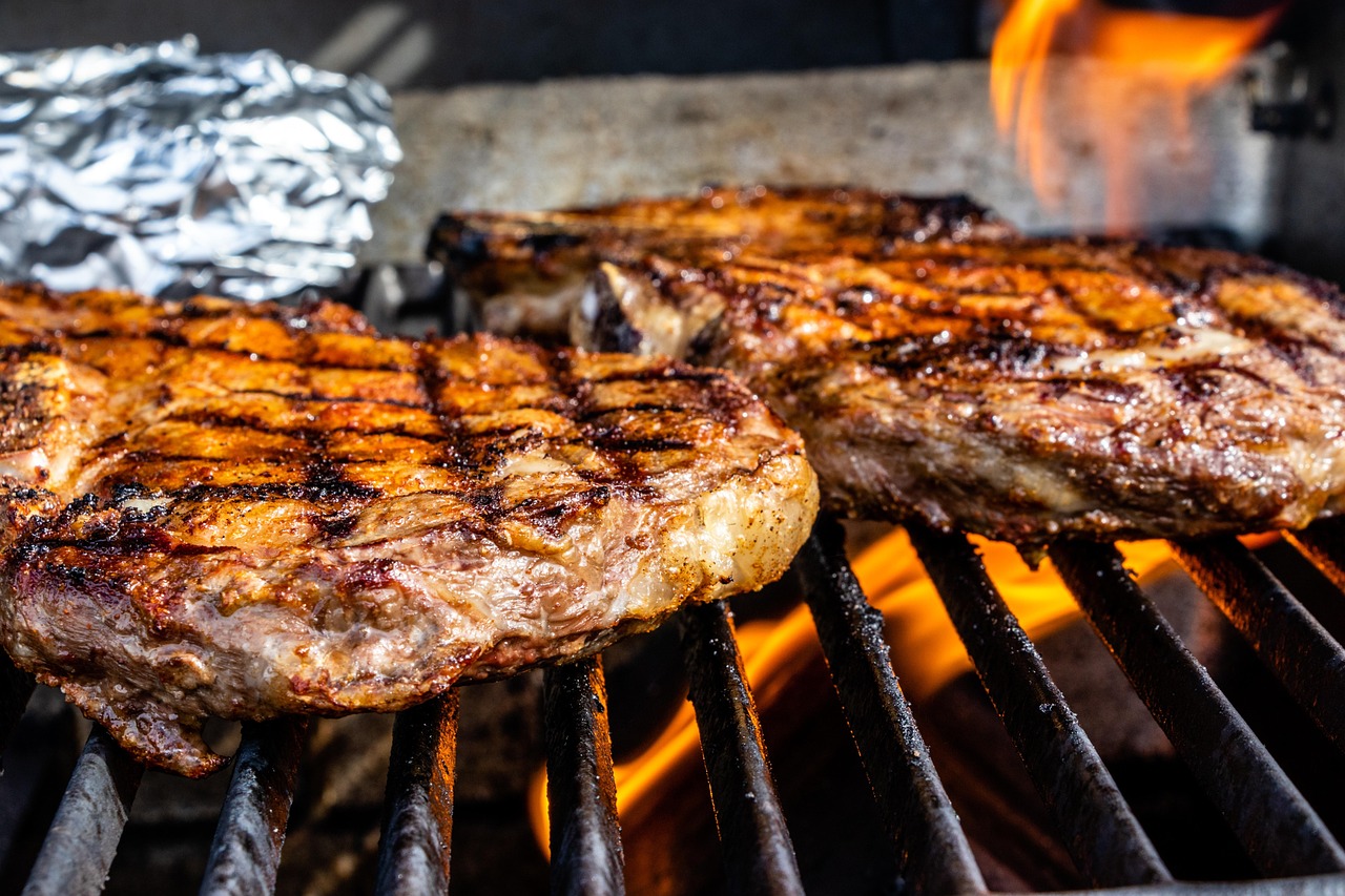Steaks on the grill, Meat, Steak image.