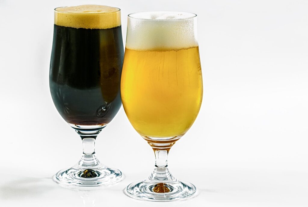 Two frosty glasses of beer 