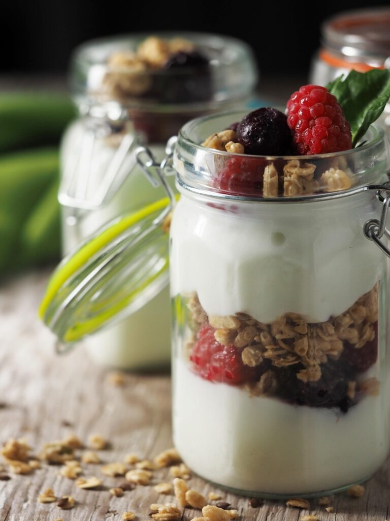Greek yogurt parfait with berries and granola