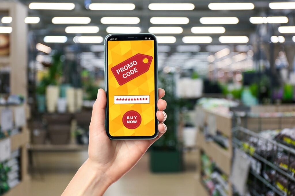 A phone screen showing a grocery store app with digital discounts.