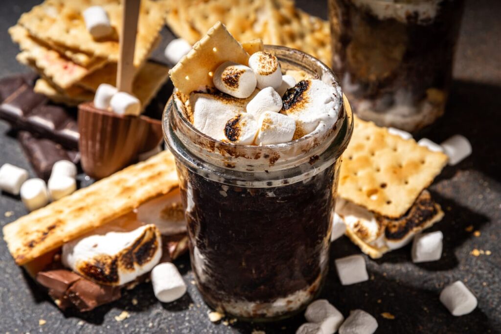 Dark chocolate Smores mug cake dessert, 