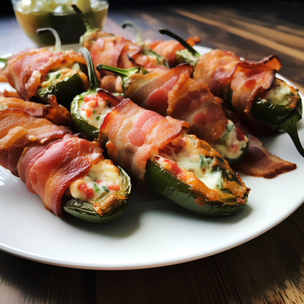 Bacon wrapped jalapeno peppers stuffed with cheese and bacon