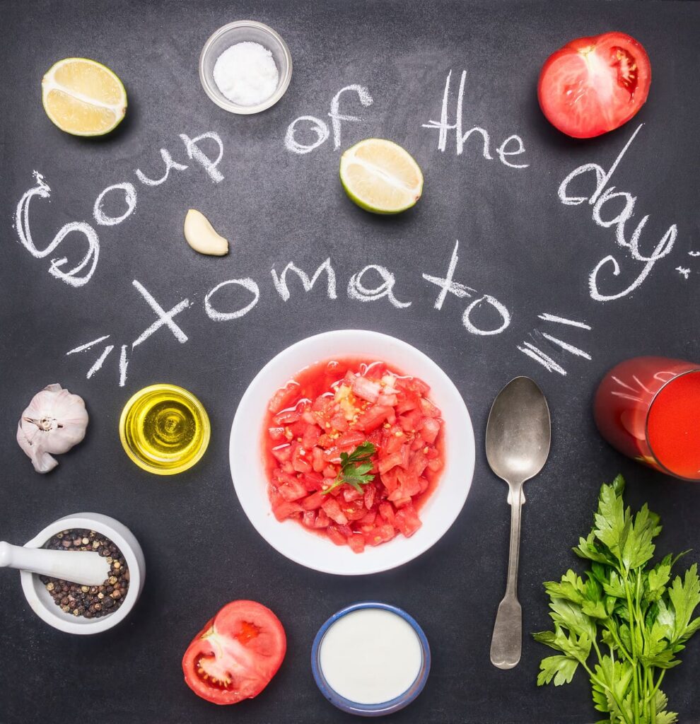 A restaurant chalkboard with “Soup of the Day” written