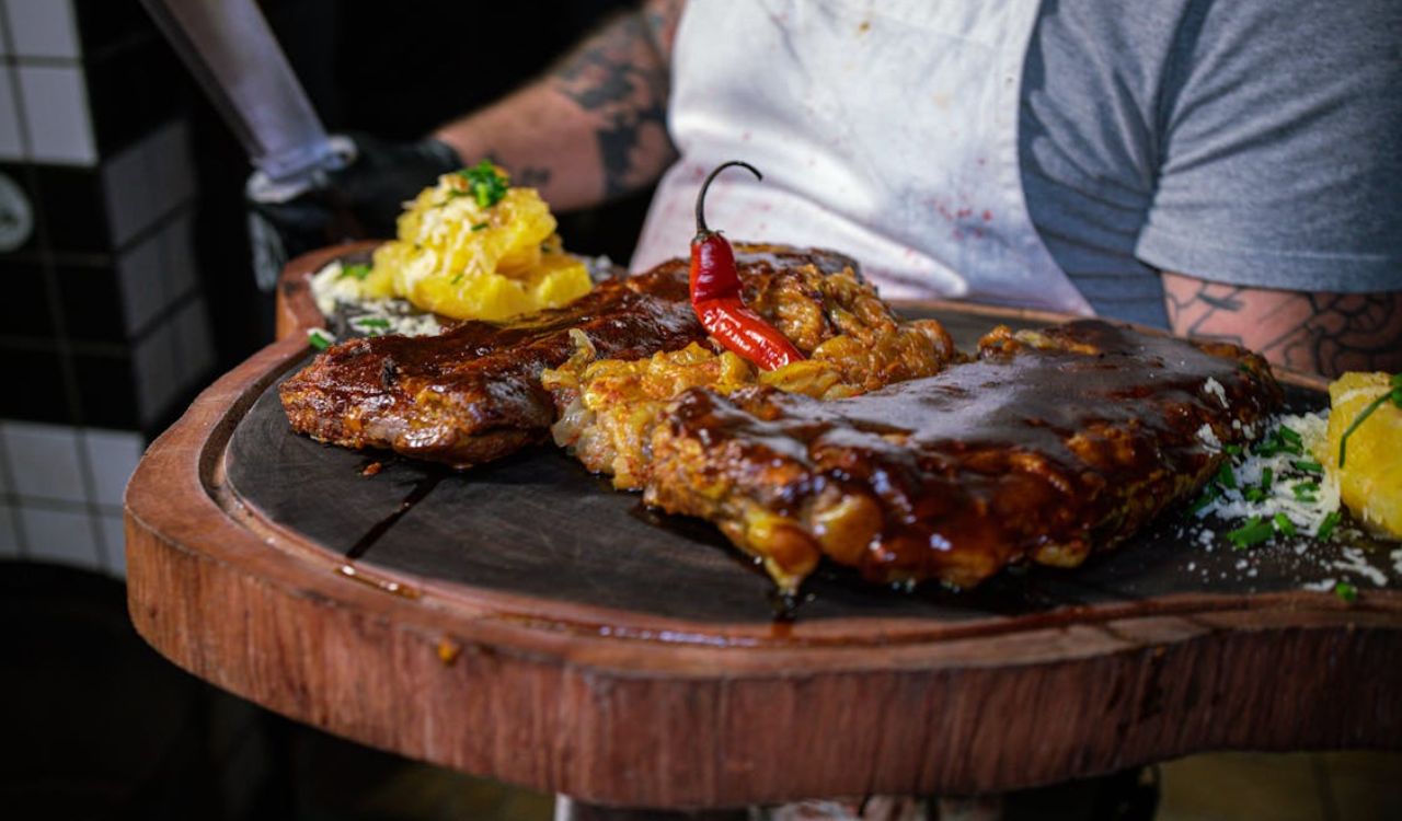 Barbecue on wooden board