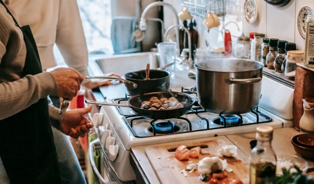 Cooking in home kitchen