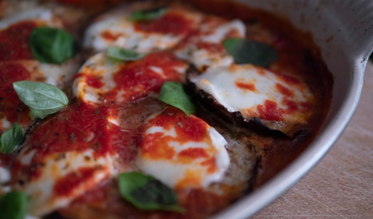 Eggplant with tomato and mozzarella