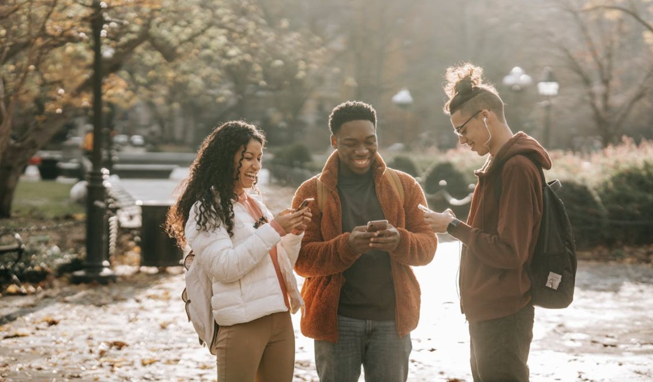 Friends using phones