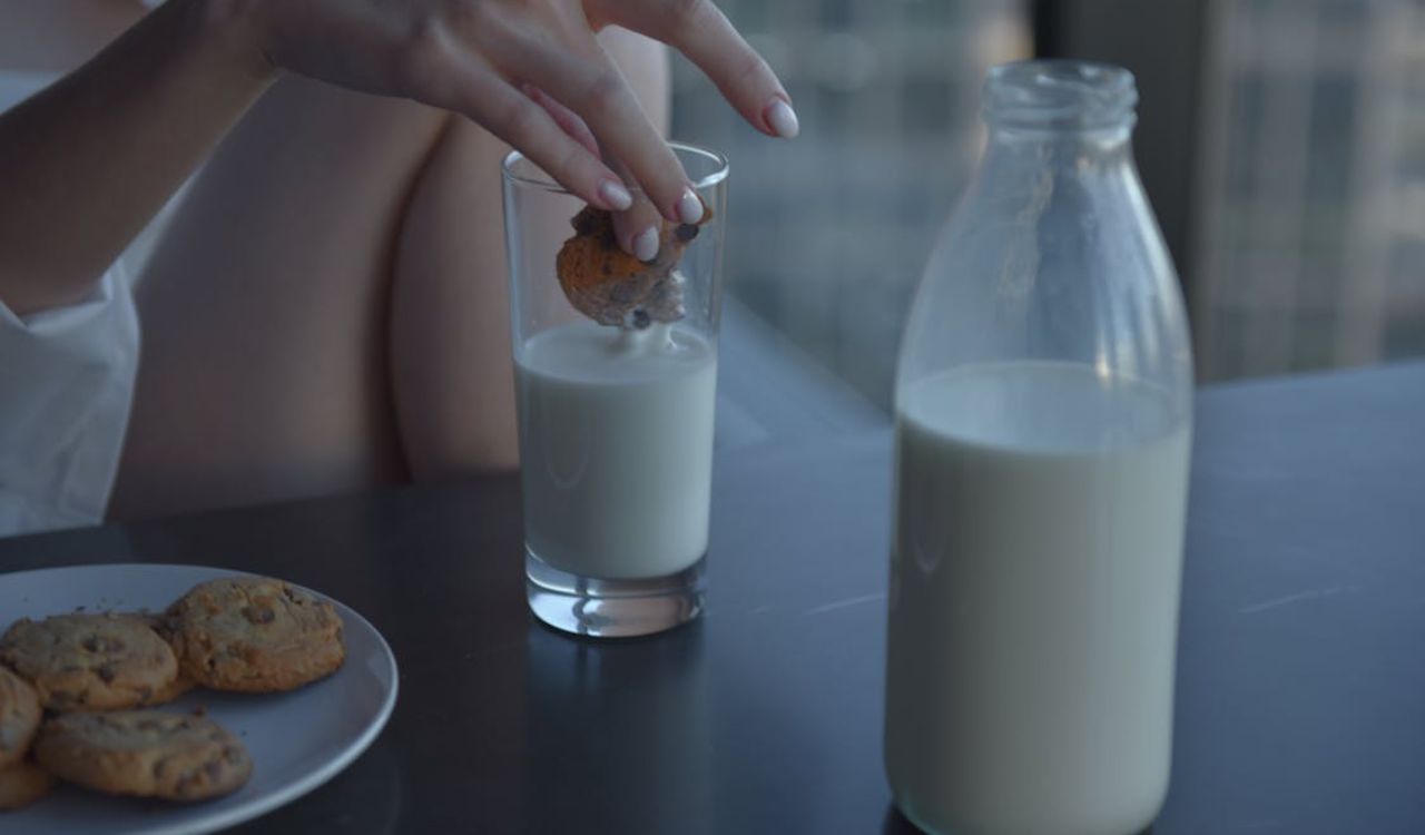 Glass of milk and cookie