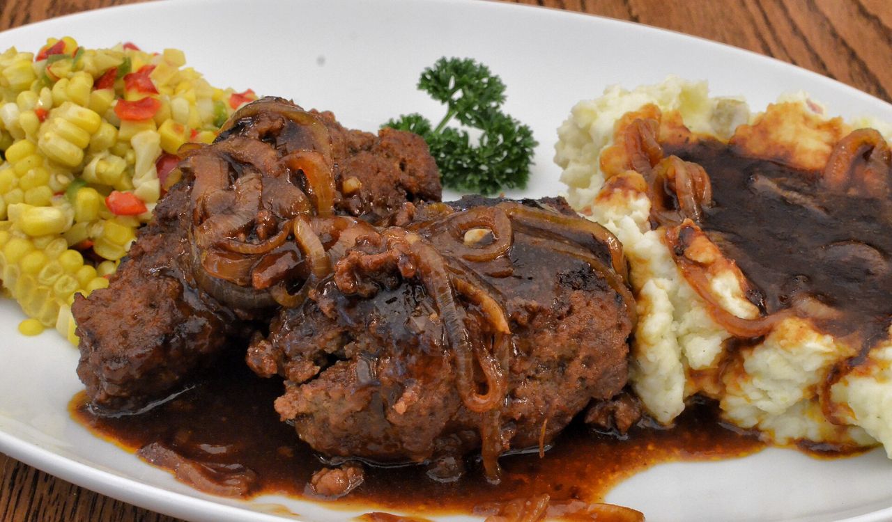 Ground beef patty with sauteed onions