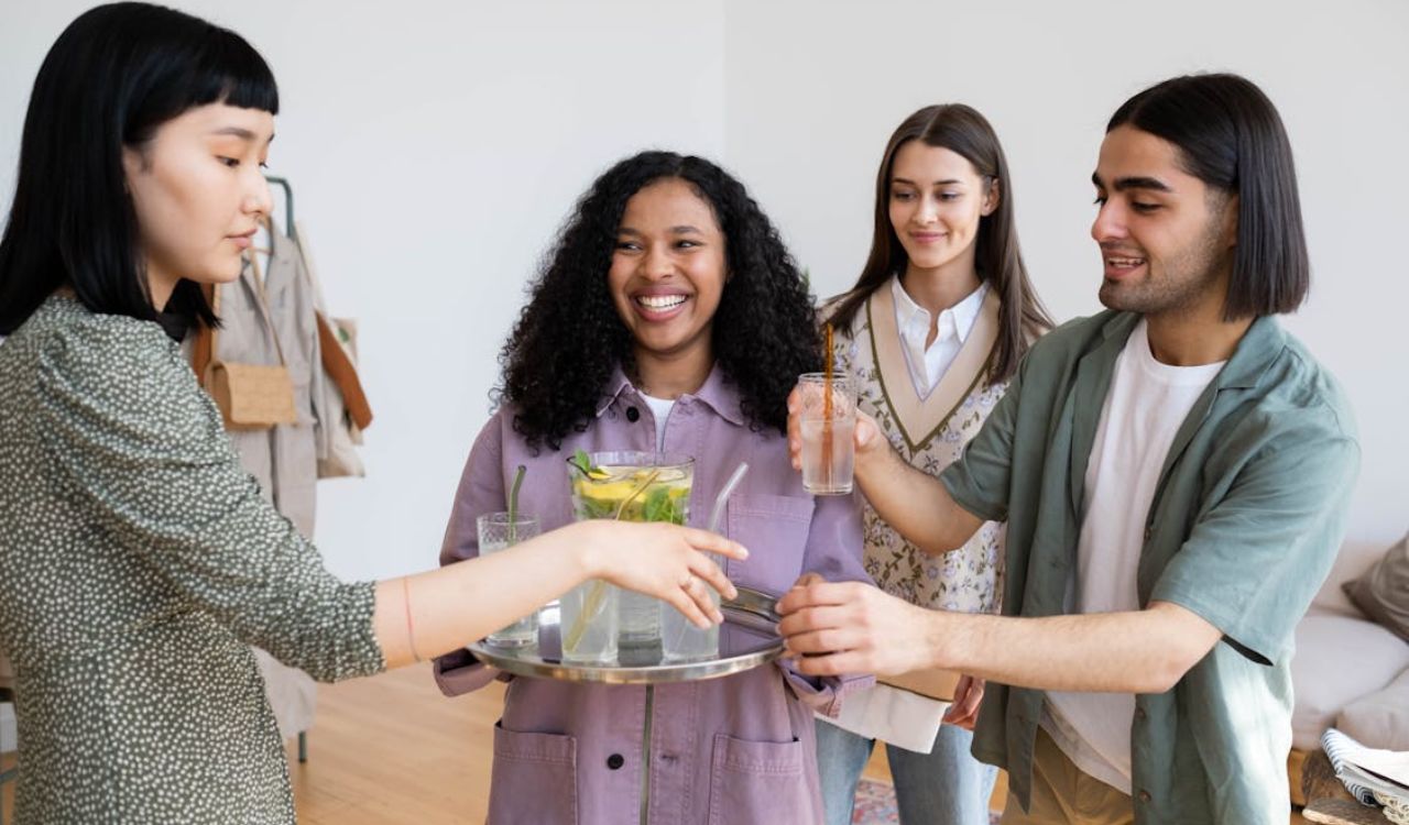 Group of friends having cocktail drinks