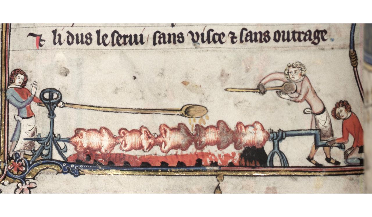 Medieval roasting on a spit