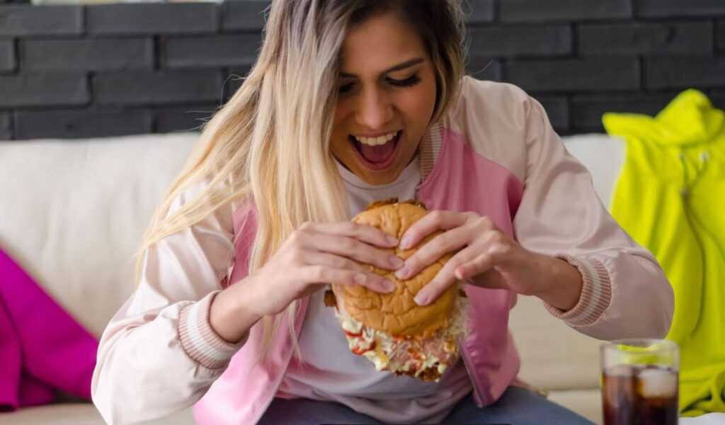 Messy eating burger