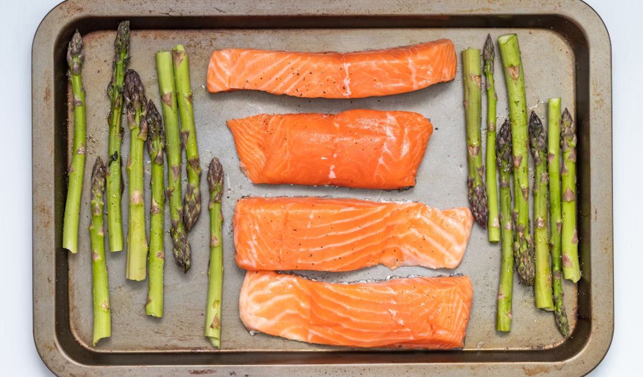 Salmon in baking tray