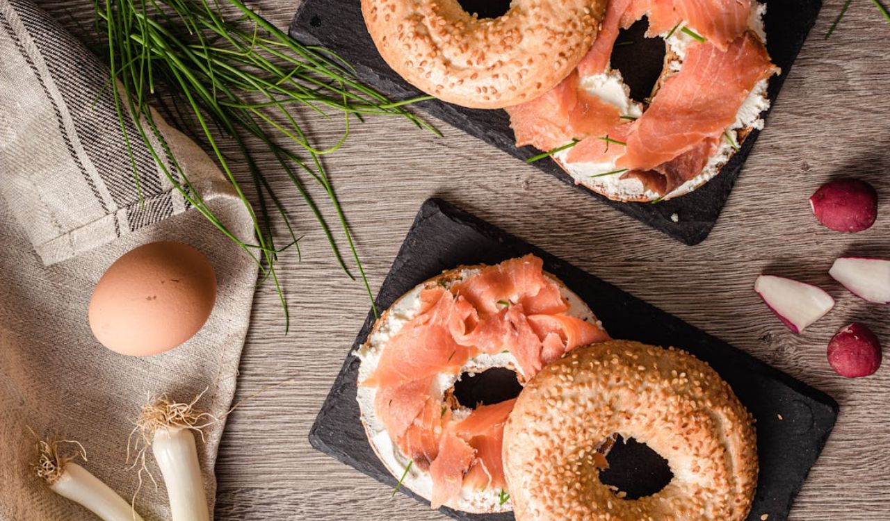 Smoked salmon bagel sandwich