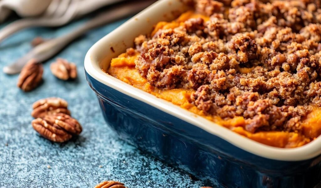 Sweet Potato Casserole with Pecan Topping
