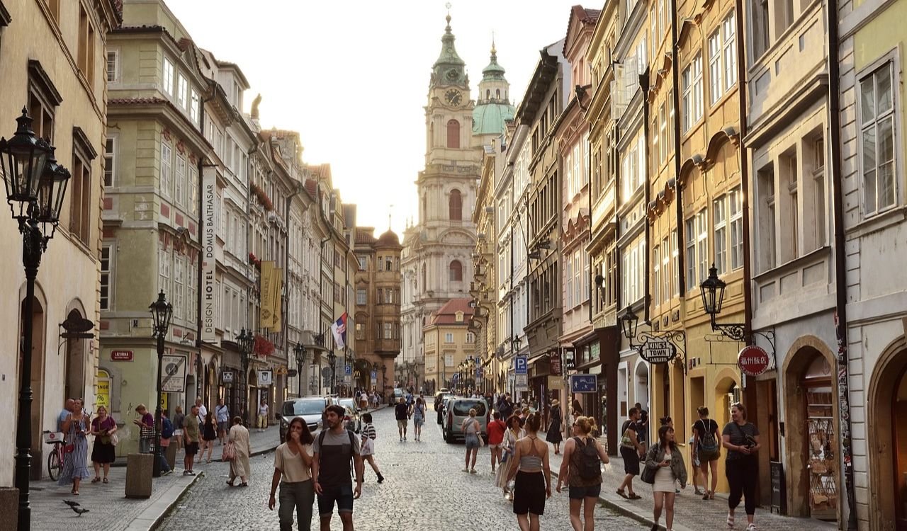Tourists walking on a street