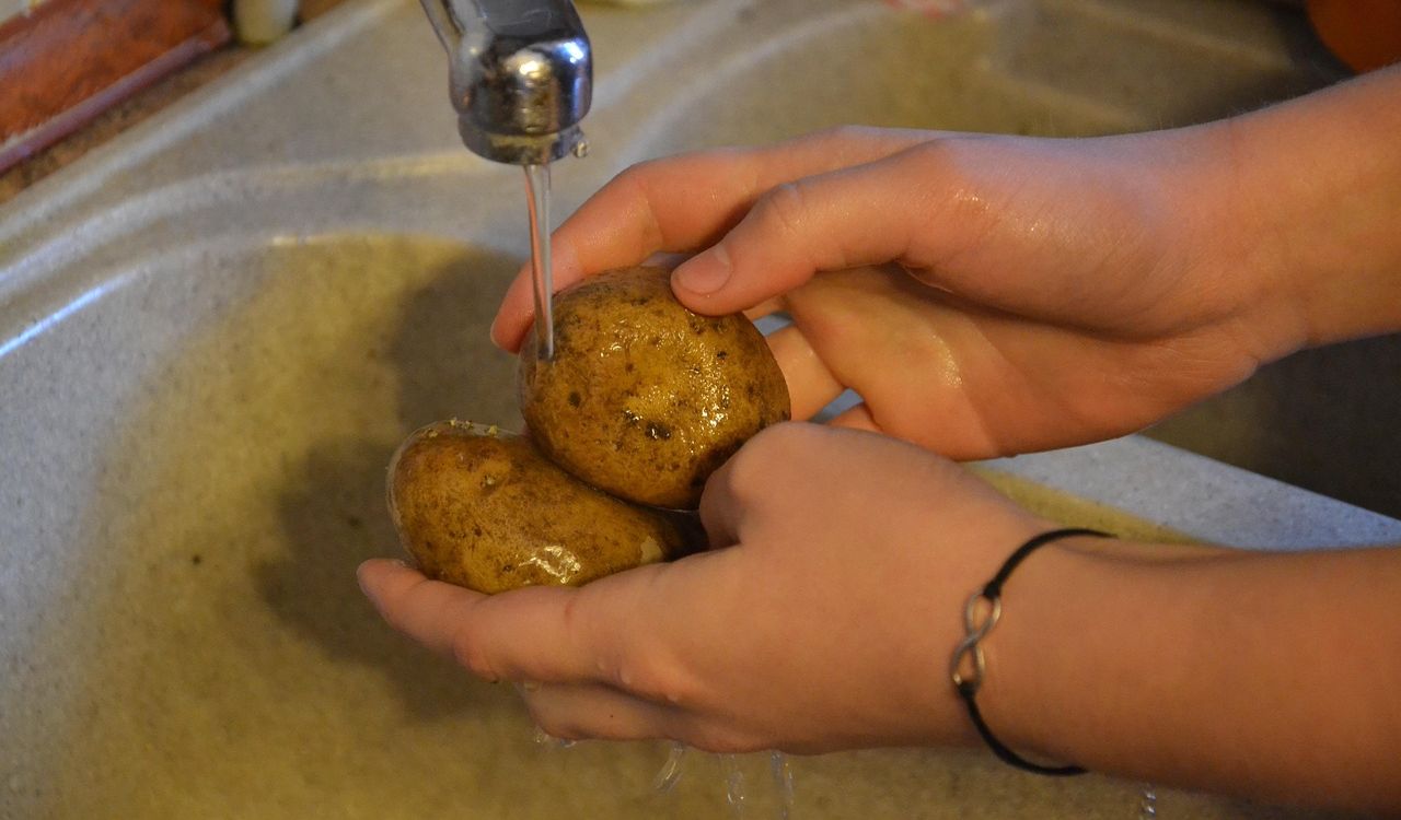 Washing potatoes