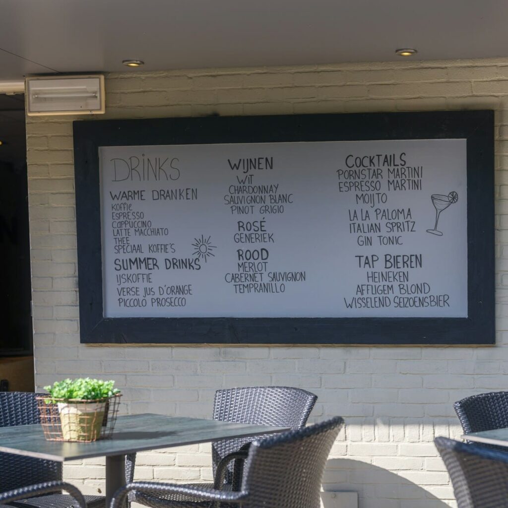A modern menu without dollar signs next to prices.