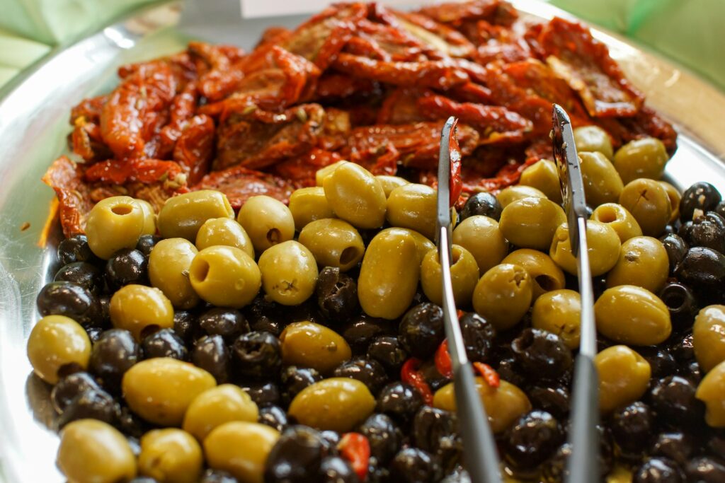olives with meat served