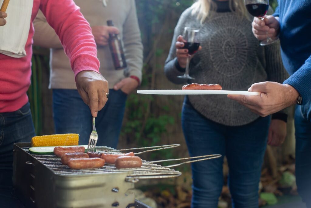 Close-up of Barbecue Sausages on a Fork