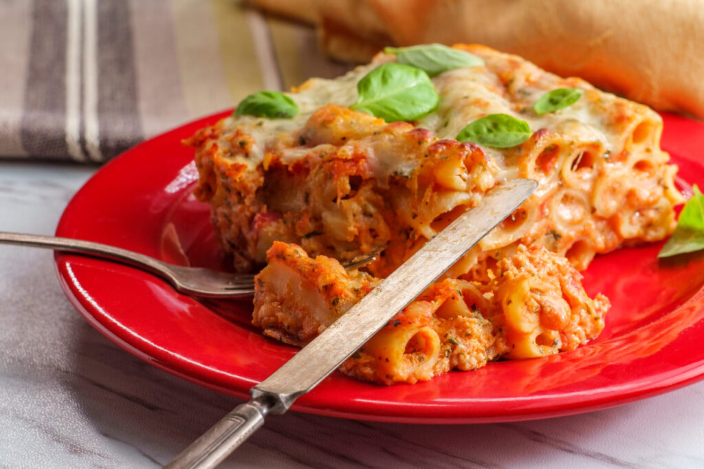 Baked Ziti with Mozzarella and Basil