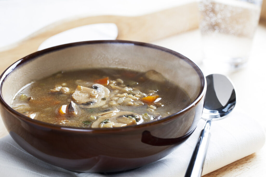 bowl of vegetarian mushroom and barley soup