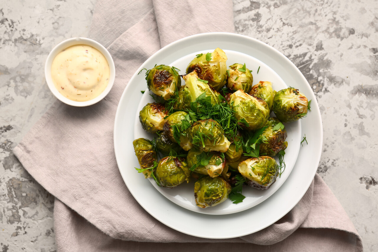 Roasted Brussels Sprouts with Tahini and Lemon