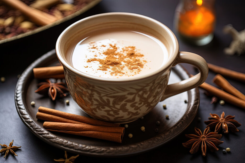 Closeup image of a traditional beverage masala or karak chai
