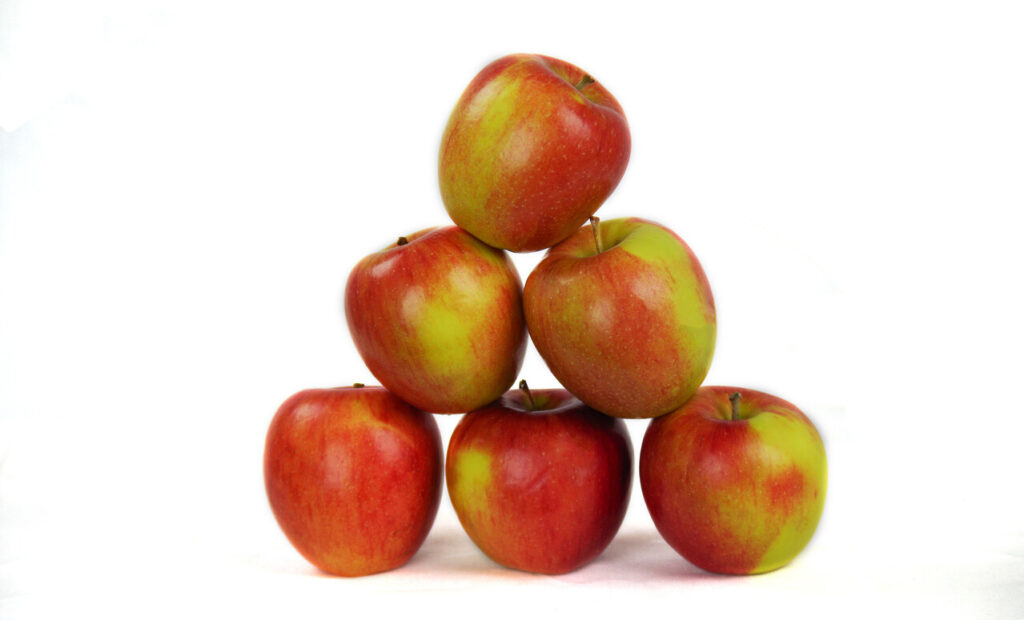 Organic Braeburn Apple Pyramid white background