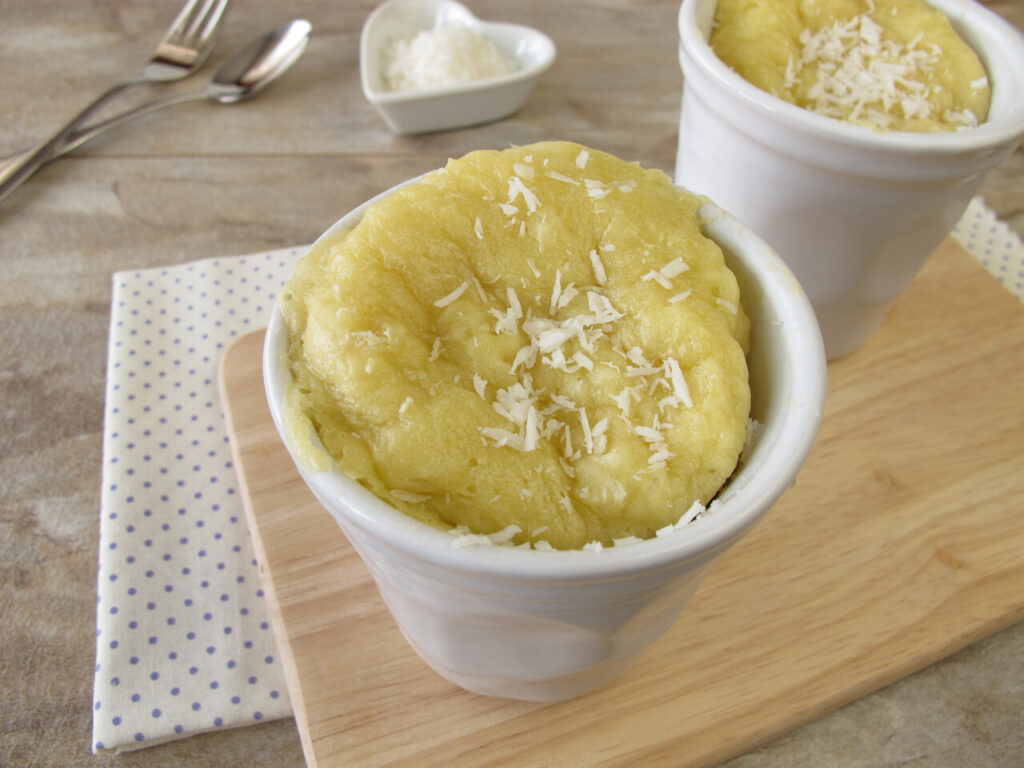 Mug cake from microwave with yogurt and coconut