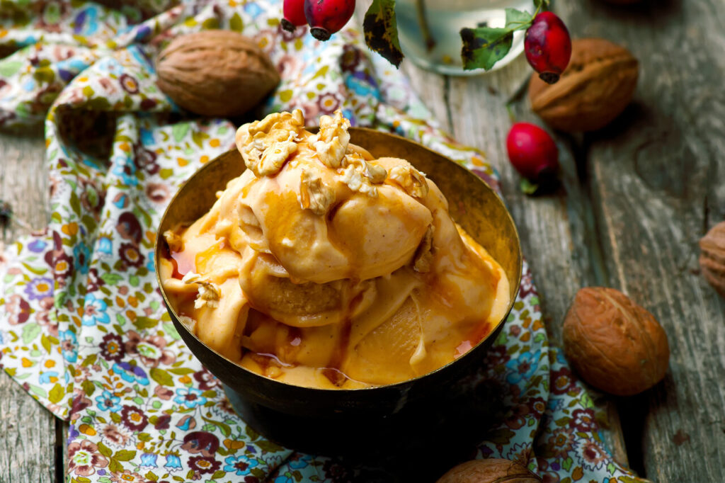 Pumpkin Ice Cream with Walnuts