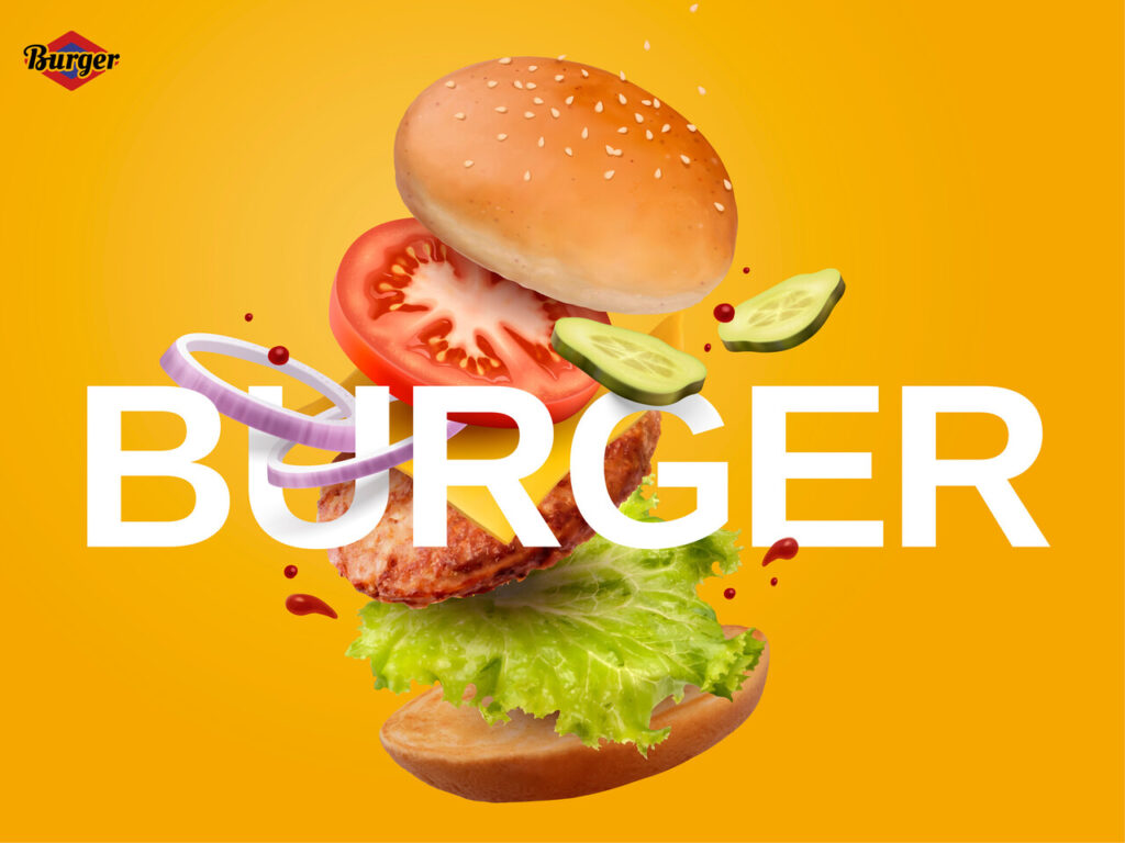 Fast-food ad poster with glossy burger image