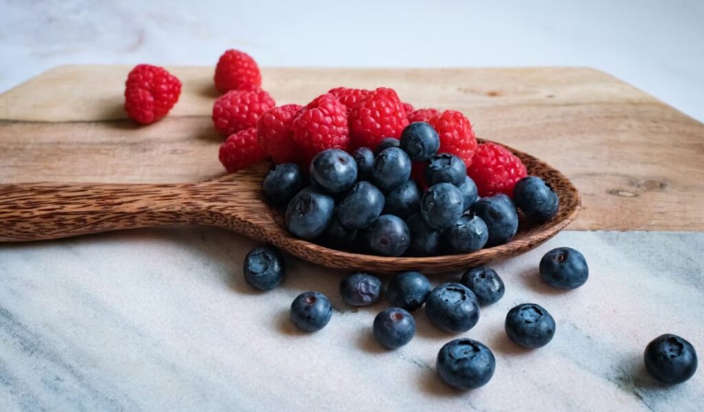 Blueberries and raspberries