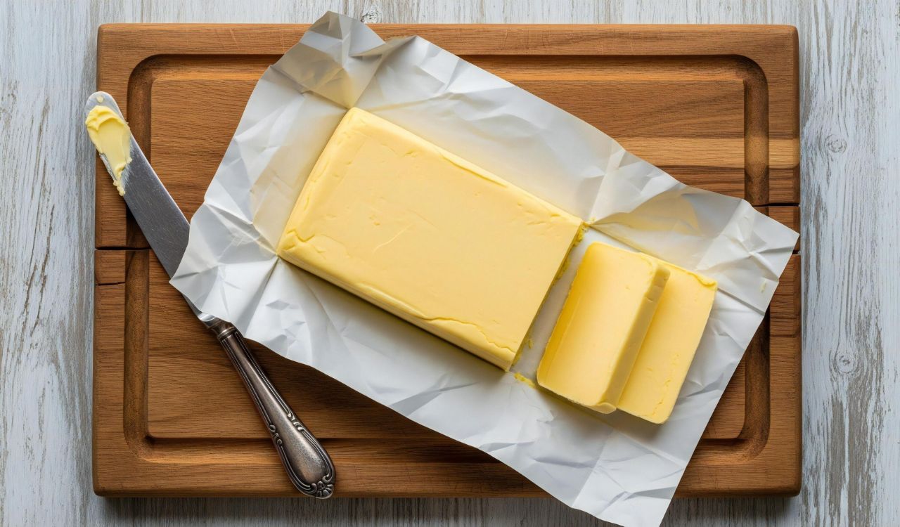 Butter in a chopping board