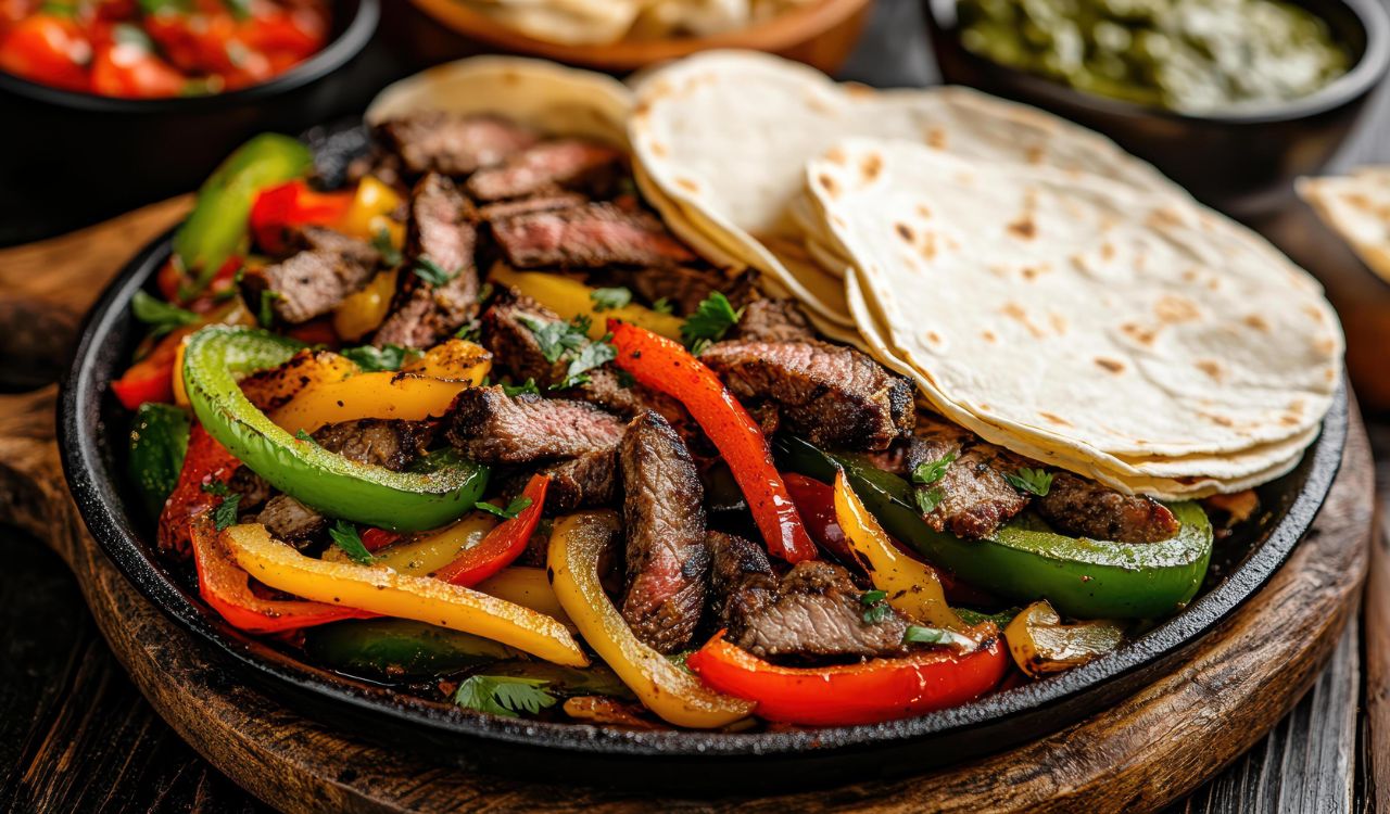 Closeup of beef fajitas