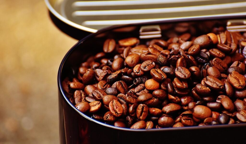 Coffee beans in tin can