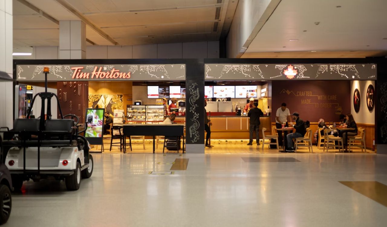 Coffee shop in an airport and golf carts