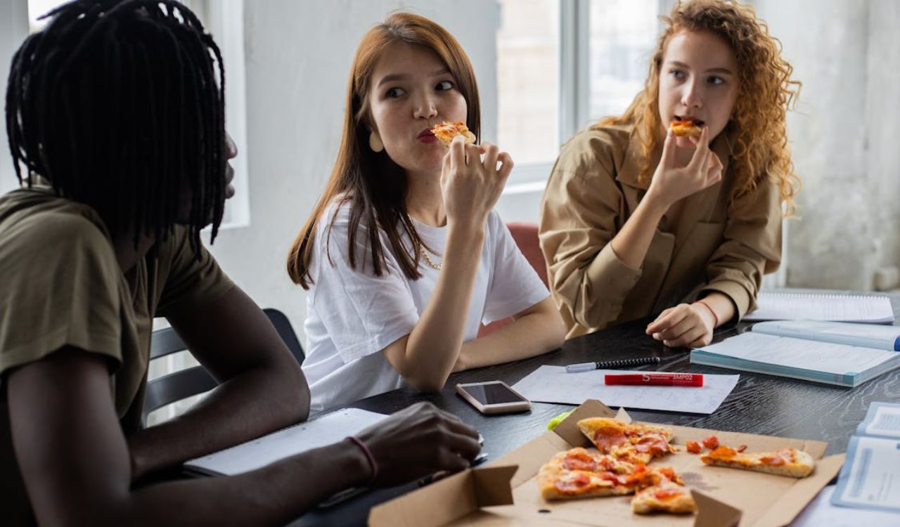 College students eating
