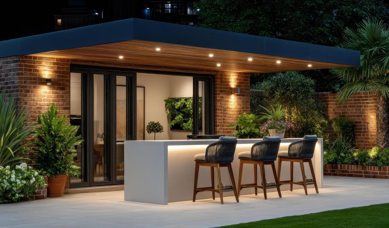 Concrete outdoor kitchen island