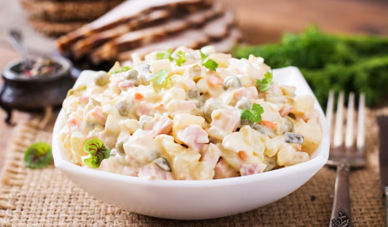 Creamy potato salad in bowl