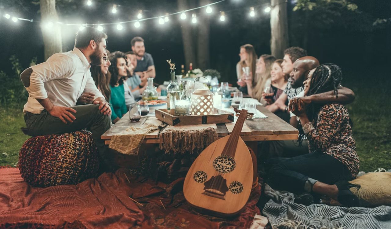 Friends in an outdoor dinner party
