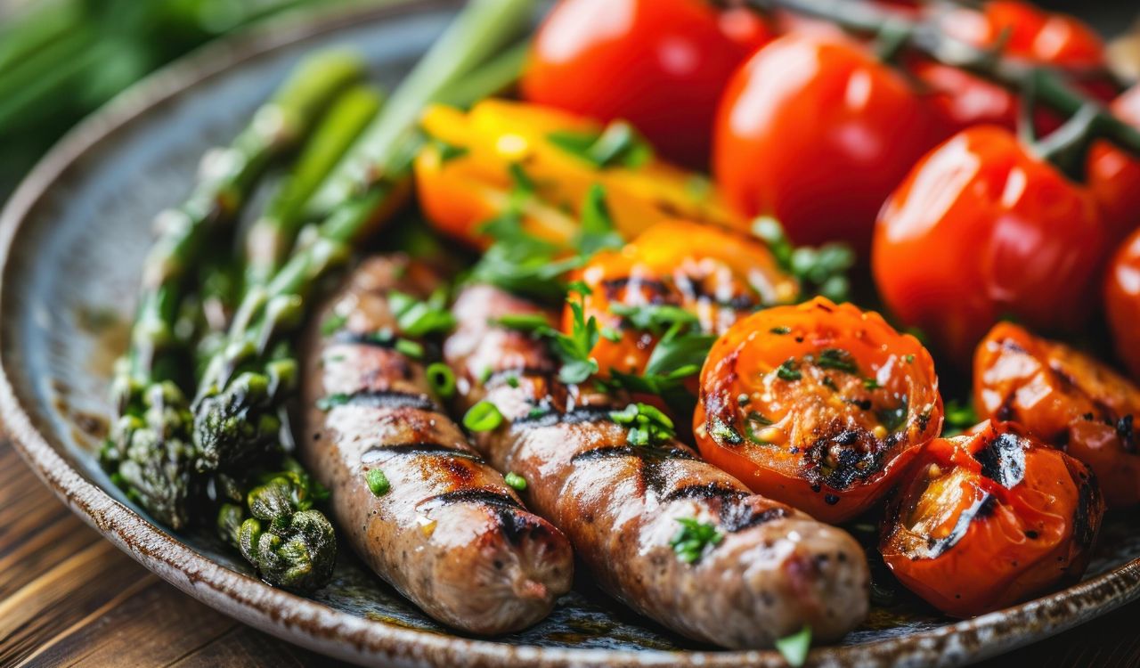 Grilled sausage and vegetables