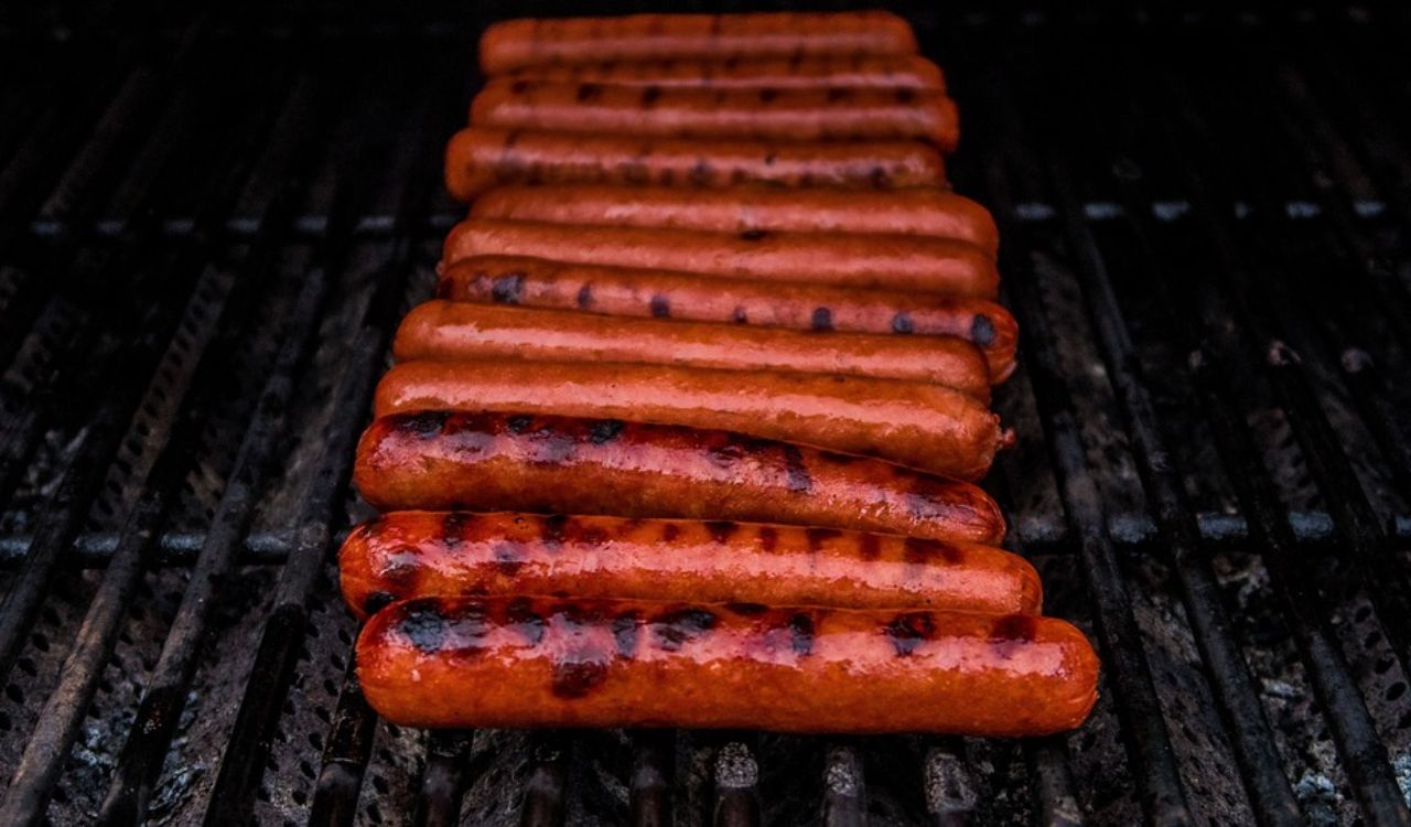 Hotdogs on a grill