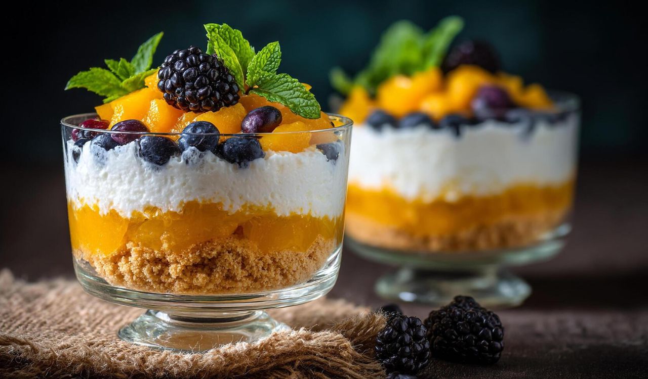 Mango and blackberry parfaits