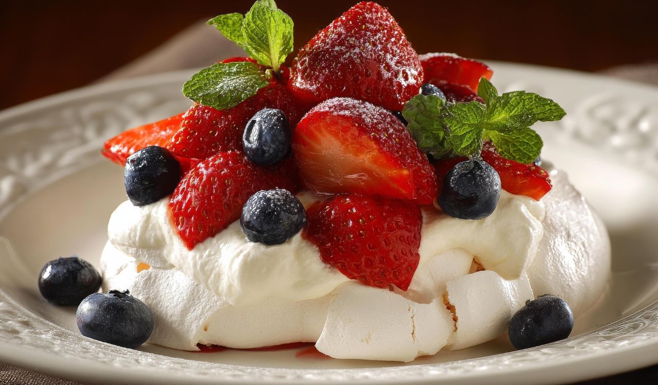 Meringue nests with fruits