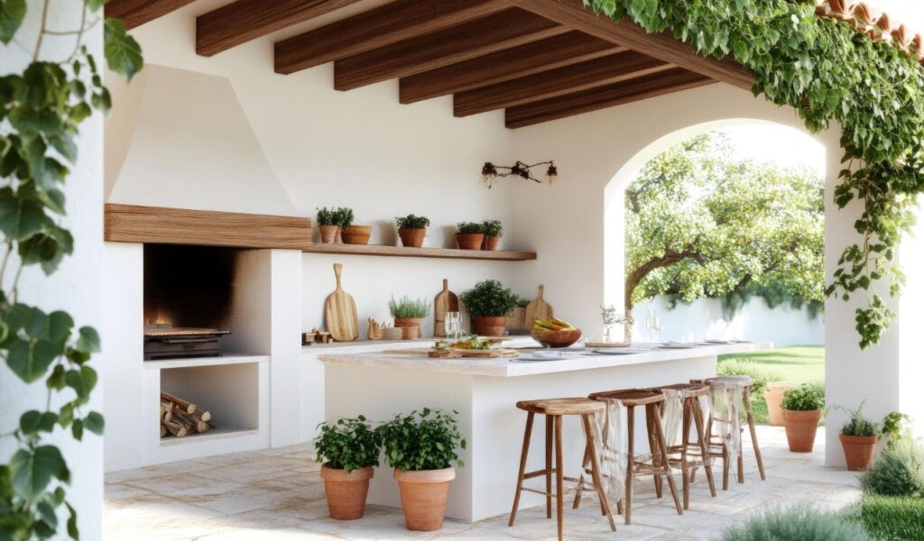 Outdoor kitchen island and bar